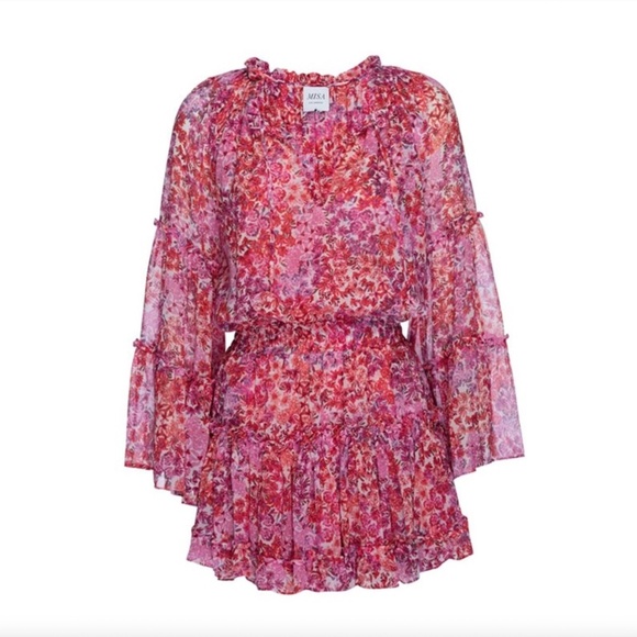 Misa Los Angeles New with Tags Leeva Mini Floral Long Sleeve Chiffon Dress Sz M - Picture 4 of 8